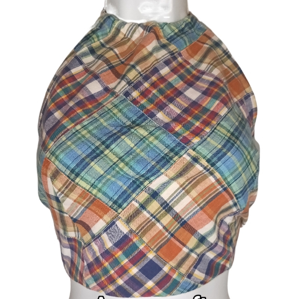 Patchwork Plaid Tie-Back Halter Top - image 1